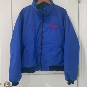 Vntg LL Bean Bill Buff Racing Dynamics Fleece Lined Blue Bomber Jacket (L/XL)